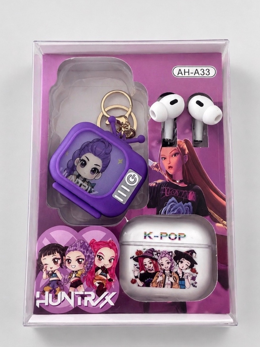 KPOP Demon Hunters Rumi Wireless Earbuds Set with Character Case & TV Keychain